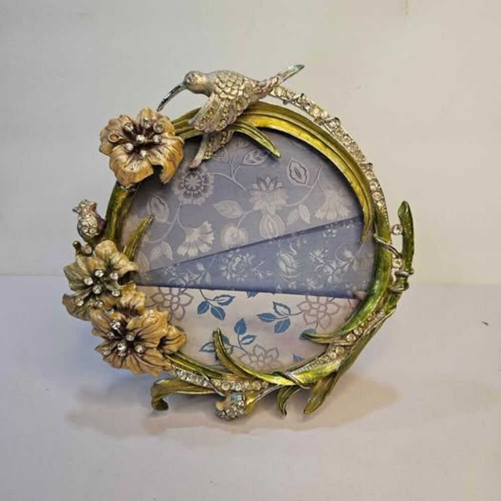 Hummingbird and Floral Enamel Picture Frame. Heavy.